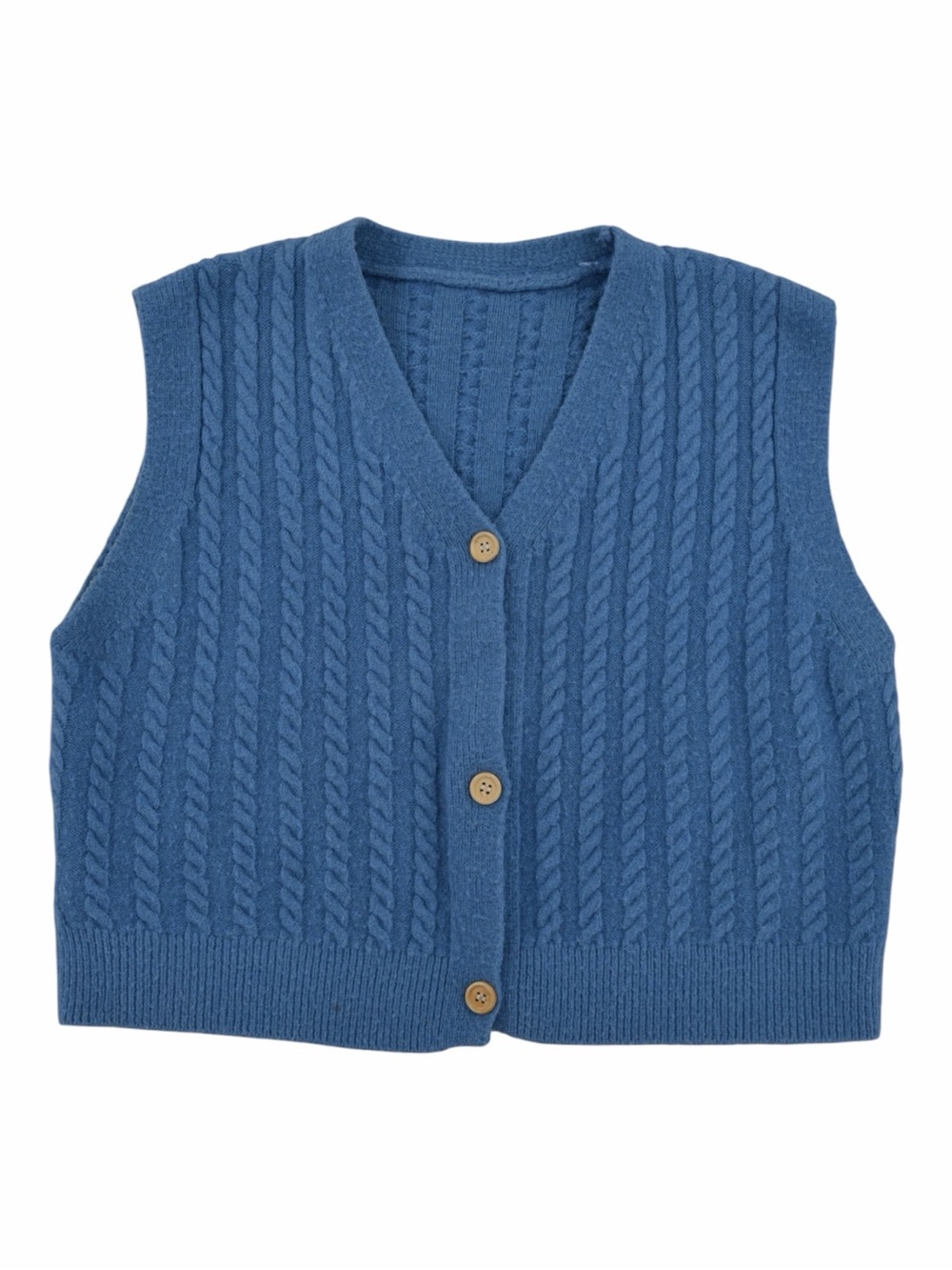 Vintage Blue Cable Knit Button Front Vest